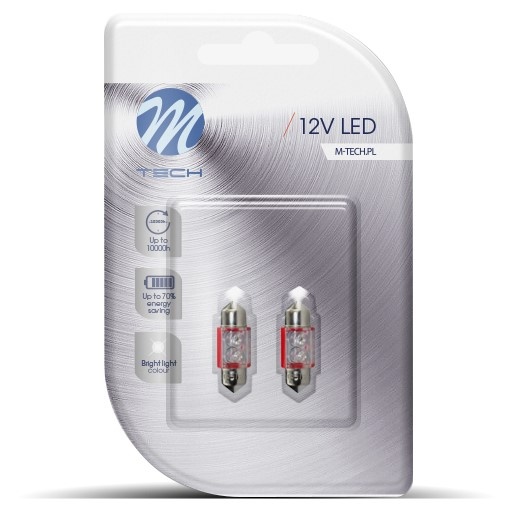 Set 2 Buc Bec Led M-Tech C5W 12V SV8,5-8 Rosu LB025R